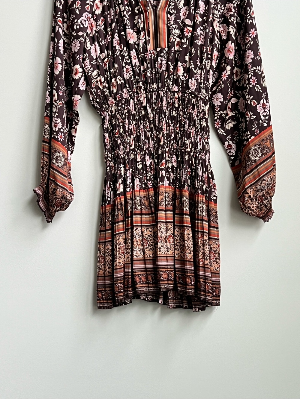 Anthropologie current air Alyce smocked waist floral dress Hippie long sleeve - Picture 7 of 16